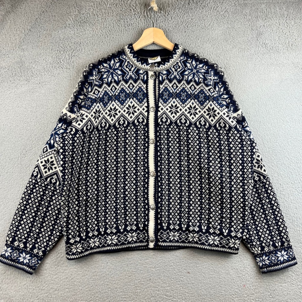 Selbu Knittings of Norway Wool Cardigan Sweater Womens Medium Navy Fair Isle